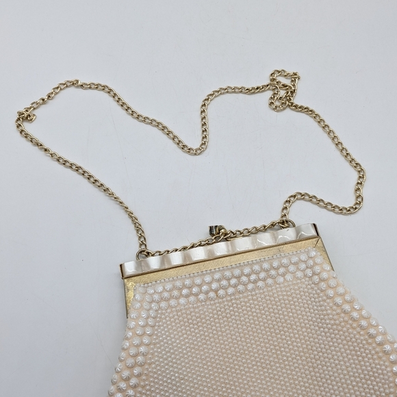 Vintage Cream Gold Small Adjustable Strap Clutch Purse - Picture 6 of 10